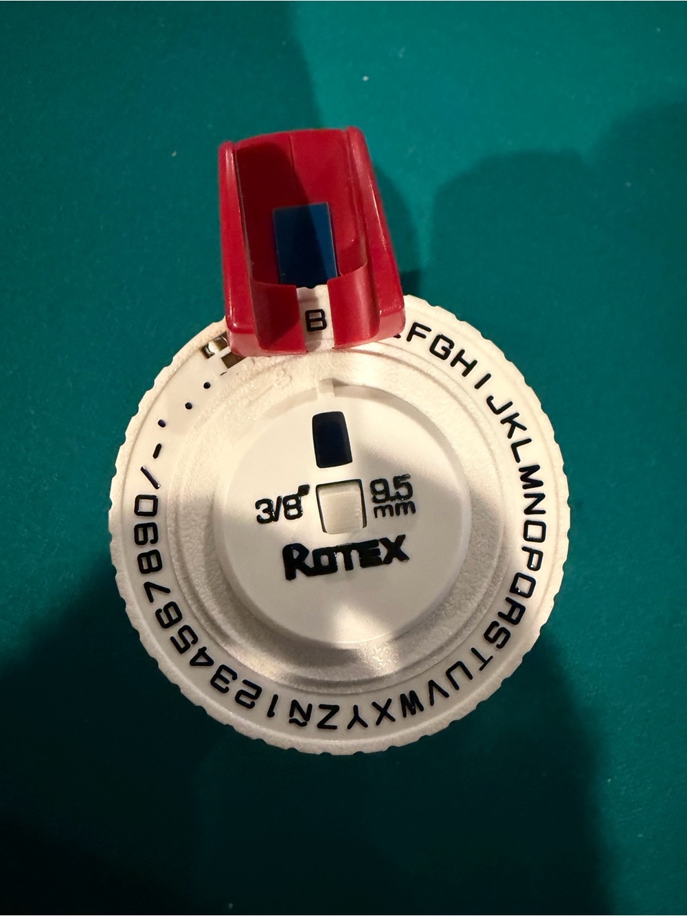 Vintage Rotex 3/8" (9.5mm) White and Red Label Maker Disc